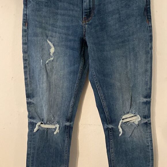 Zara Basic Z1975 Boyfriend Relaxed Fit Frayed Hem Blue Denim Jeans - Picture 9 of 14
